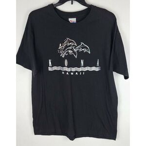 Vtg‎ Kona Hawaii Tee Mens L Dolphins USA Single Stitch Black Hanes HeavyWeight